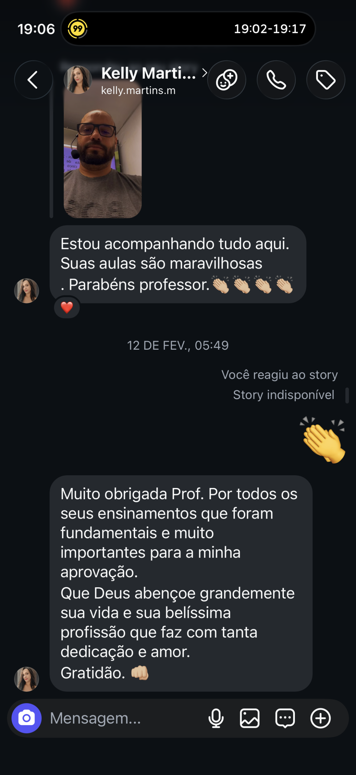 Depoimento de aprovação no WhatsApp