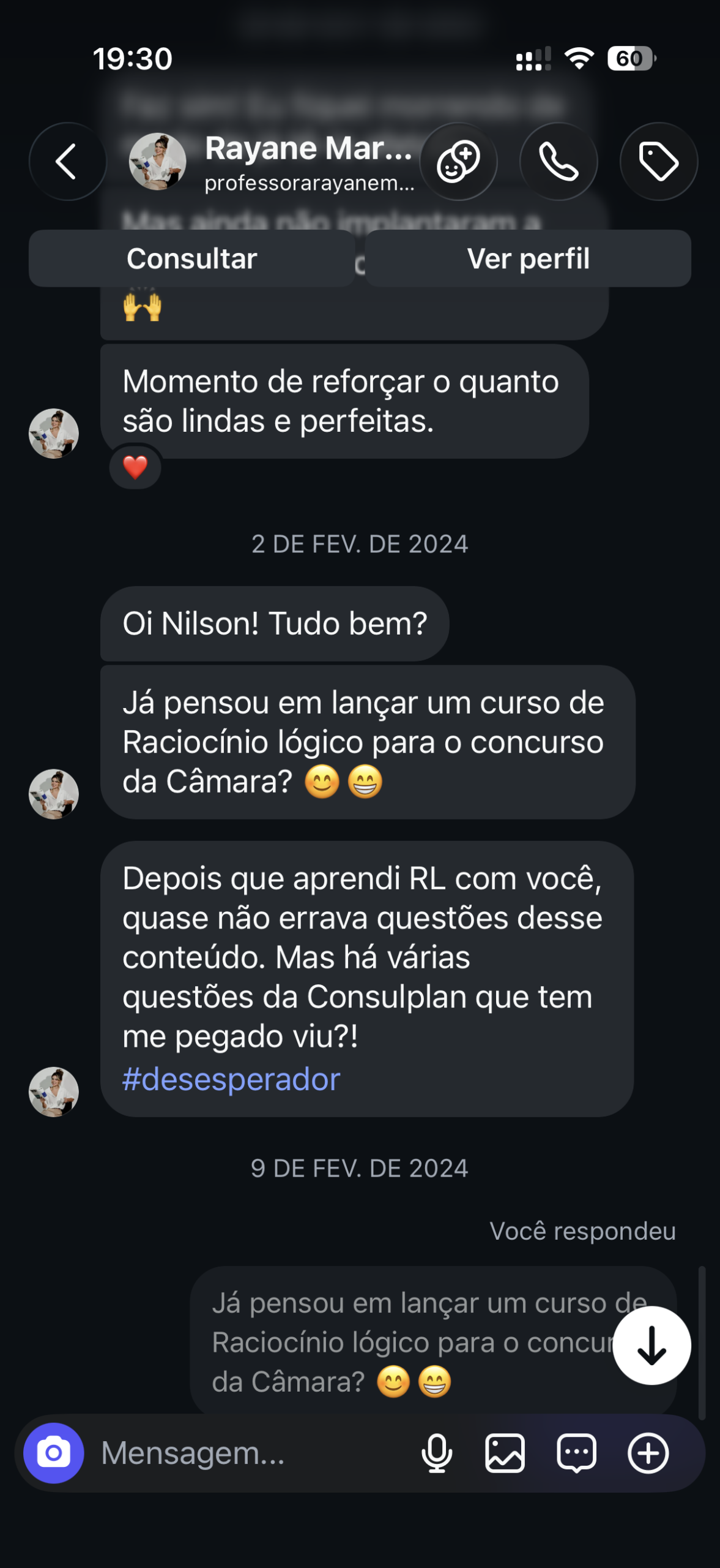 Depoimento de aprovação no WhatsApp